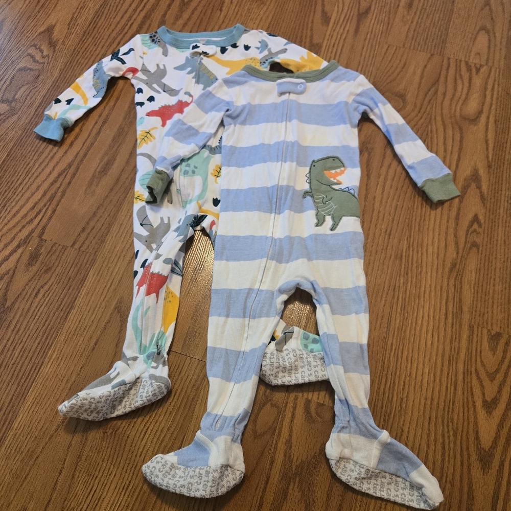 Carters Baby Boy Sleepers Multicolor Dinosaurs T-Rex Striped Footies Cotton 12M
